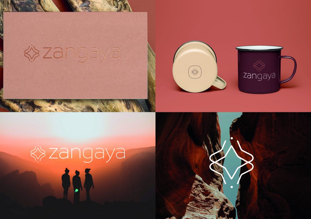 Logo embossé + mugs + silhouettes au coucher du soleil